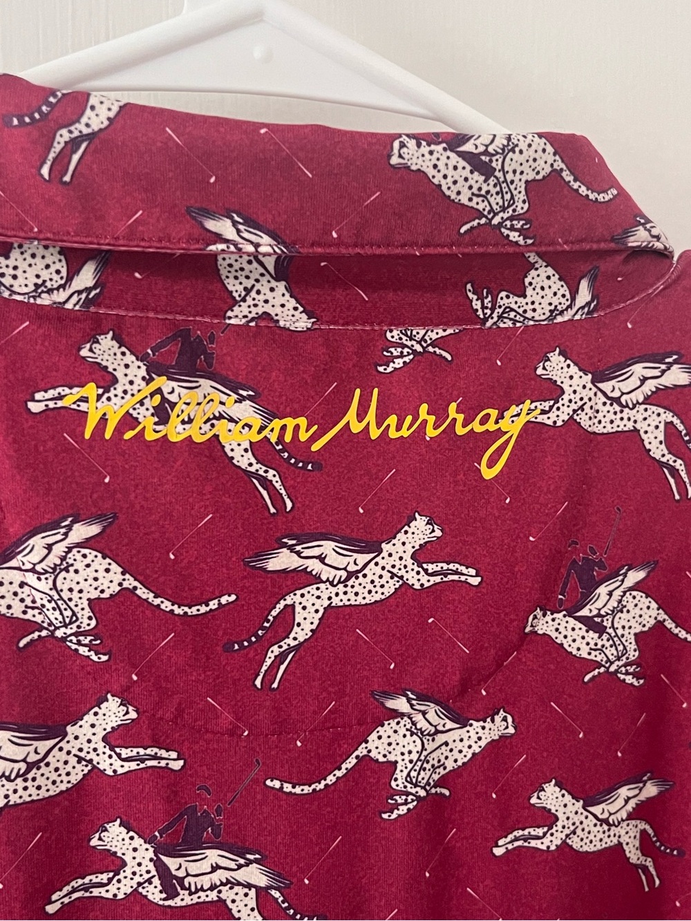 William Murray Golf Polo Men’s XL Red Here Kitty Kitty Flying Cheetah UPF 50+ - Picture 6 of 9